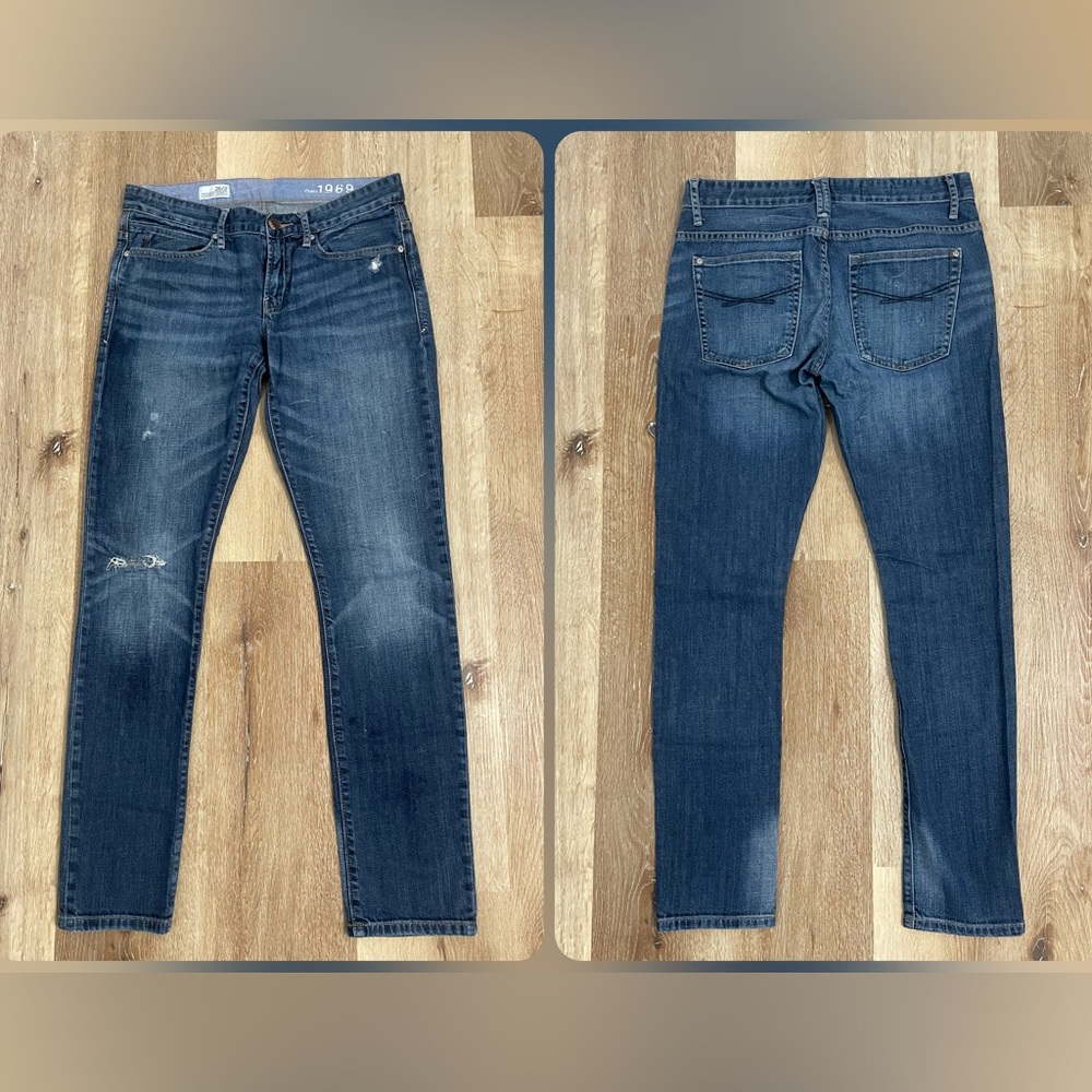 Old Navy 1969 ‘Slouchy Skinny’ Dark Denim Distressed Jeans 26/2